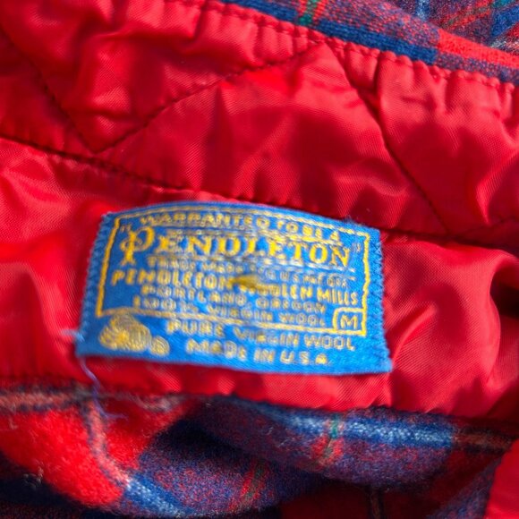 Vintage Pendleton Mens Red Blue Tartan Plaid Wool Button Up Shirt Medium Pockets - Picture 3 of 9